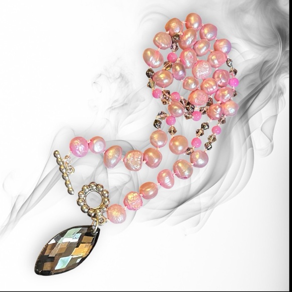 Hand Crafted Necklace Pearls Pink Cultured Authentic Hand-Knotted Silk - Picture 4 of 7